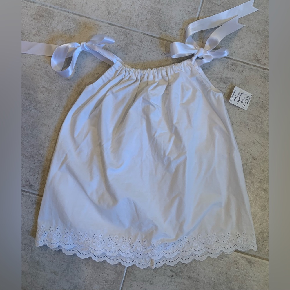 Girl’s Sun Dress with bloomers, white approx. size 18-24 months. Custom made NWT